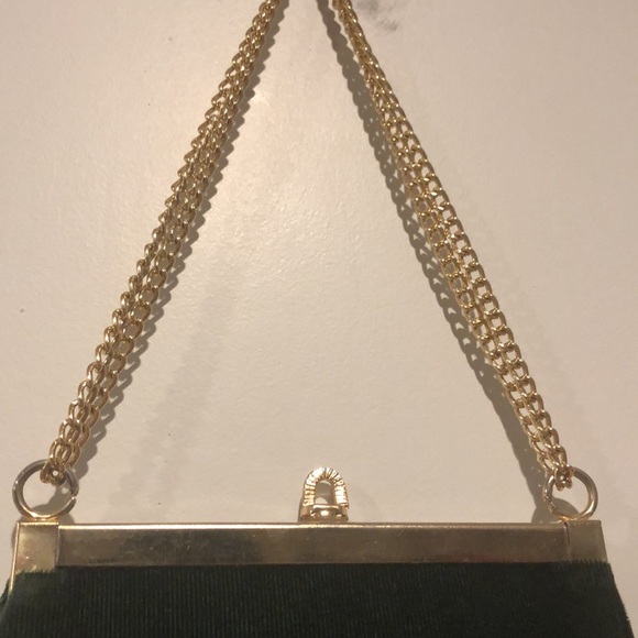 Vintage Dark Green Velvet Gold Chain Mini Bag - Picture 3 of 5